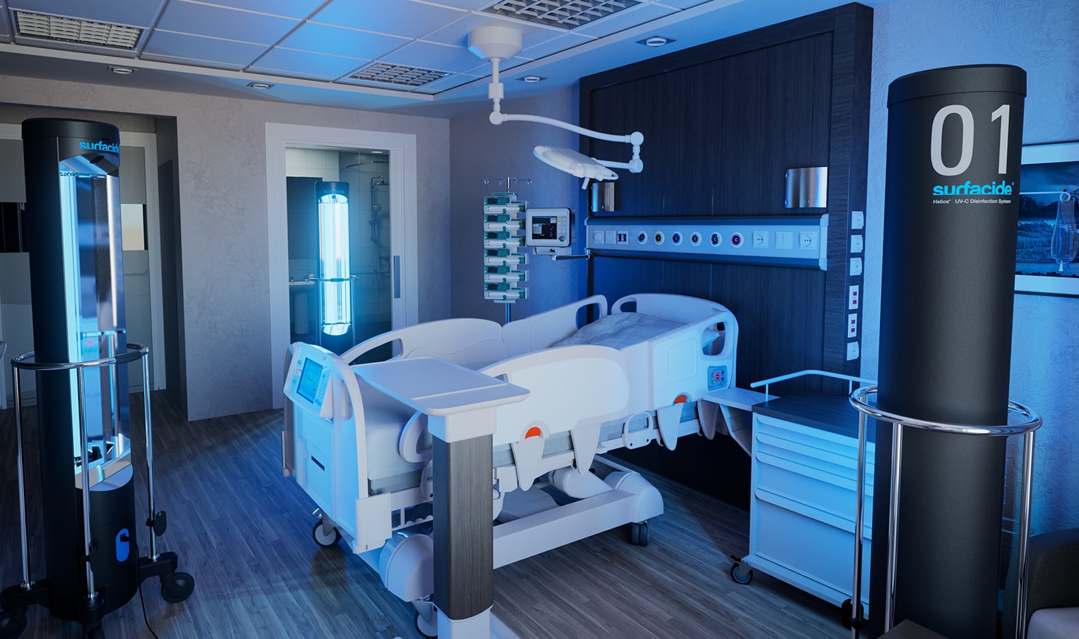 Helios UV-C system in a hospital room
