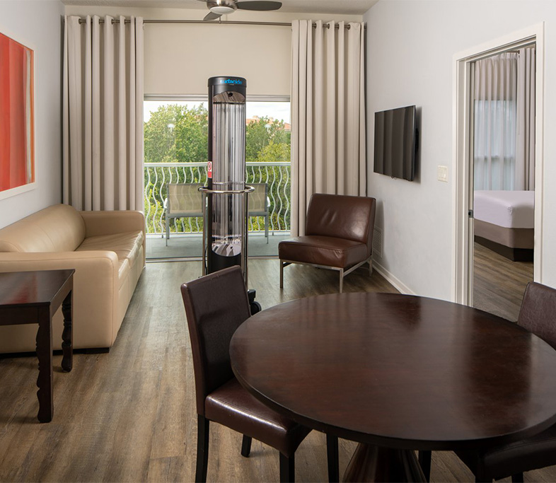 Disinfection system in a hotel room