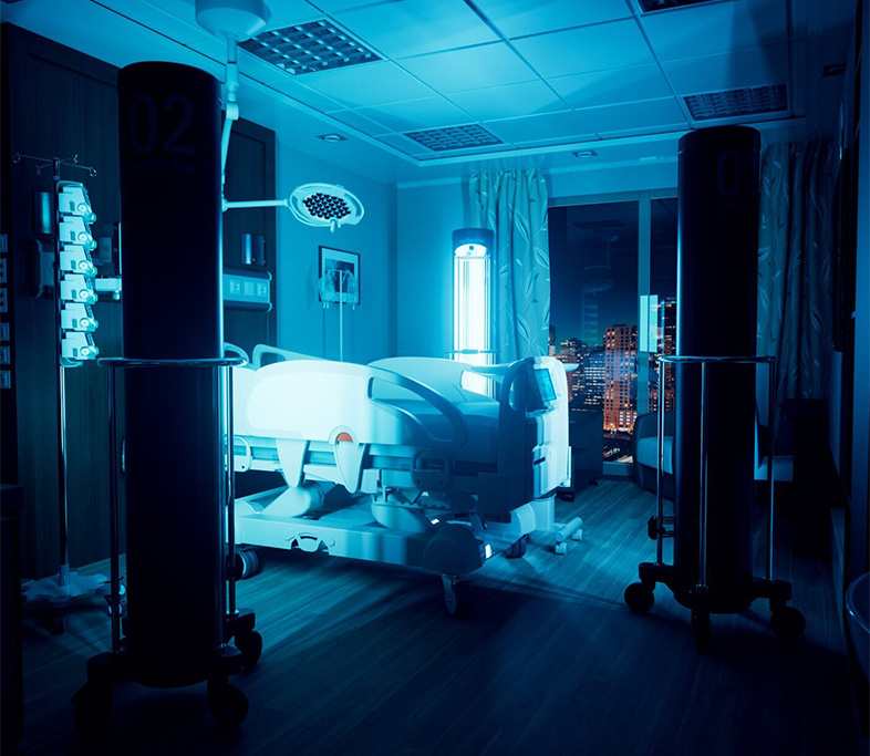 Helios UV-C in a hospital room